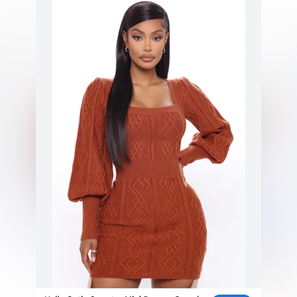 Fashion Nova “Hello Cutie” Sweater Mini Dress – Camel (Like New)